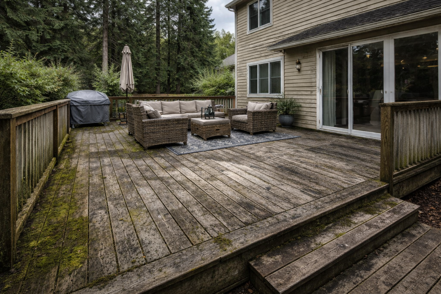 Deck before pressure washing